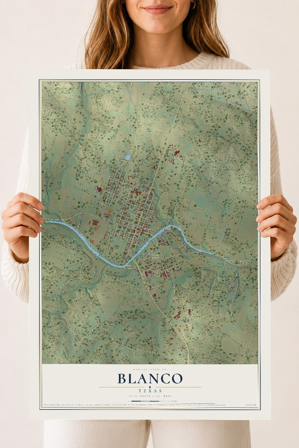Map of Blanco, Texas, 18 x 24 inch unframed archival matte print