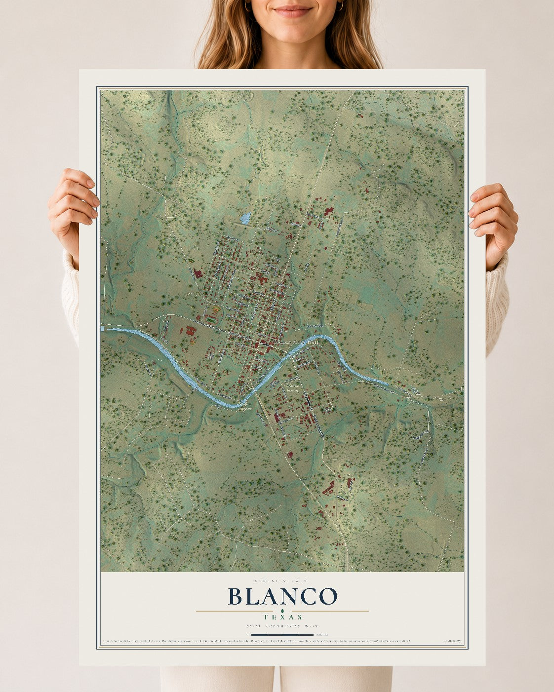 Map of Blanco, Texas, 24 x 36 inch unframed archival matte print