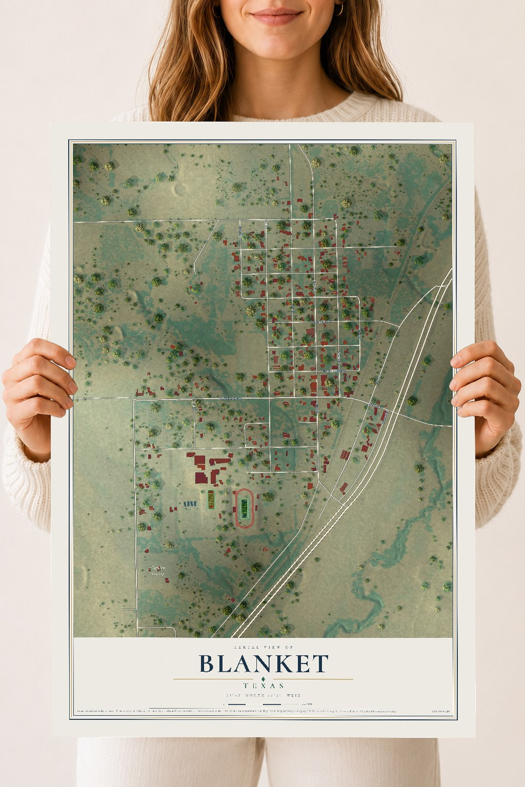 Map of Blanket, Texas, 18 x 24 inch unframed archival matte print