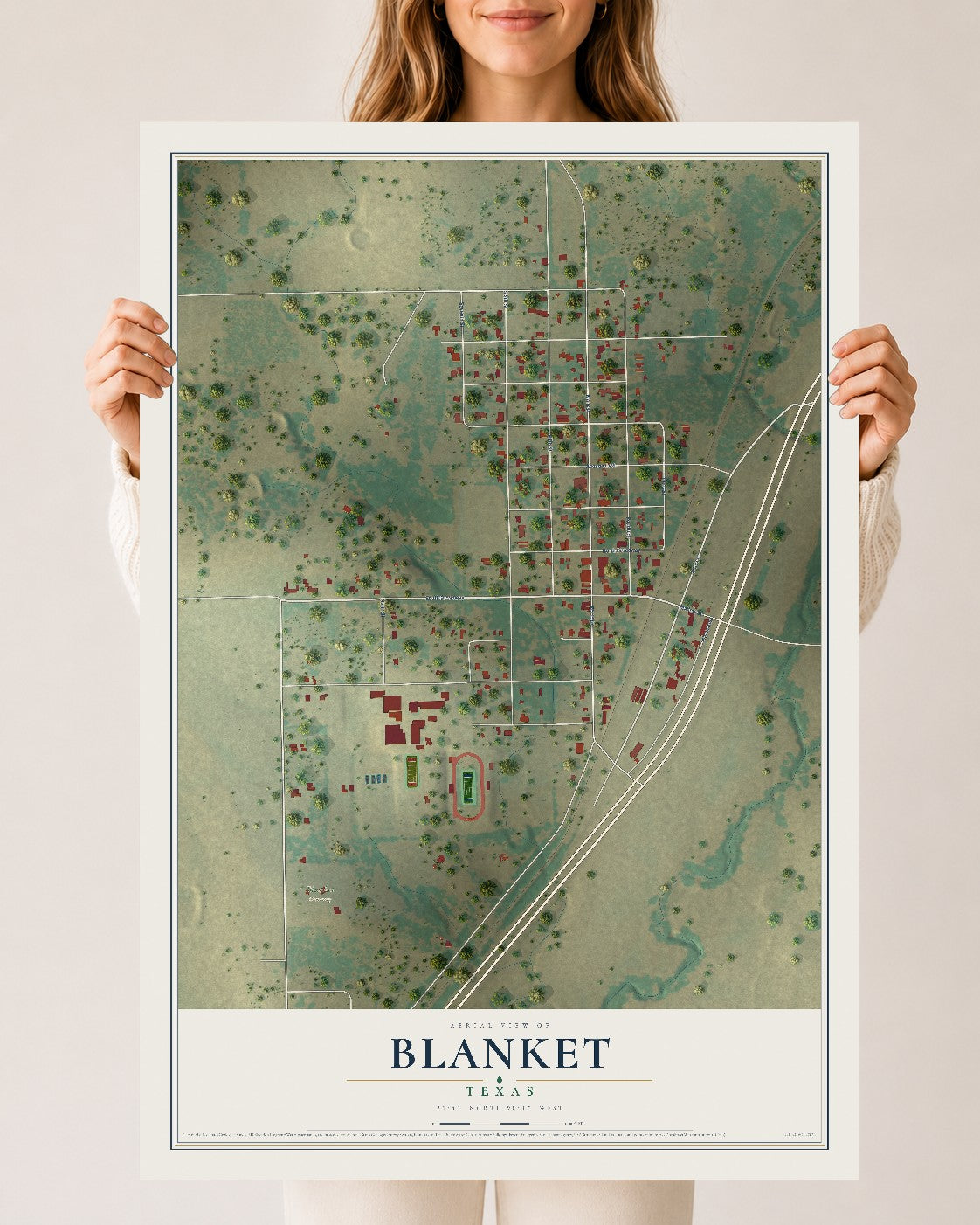 Map of Blanket, Texas, 24 x 36 inch unframed archival matte print