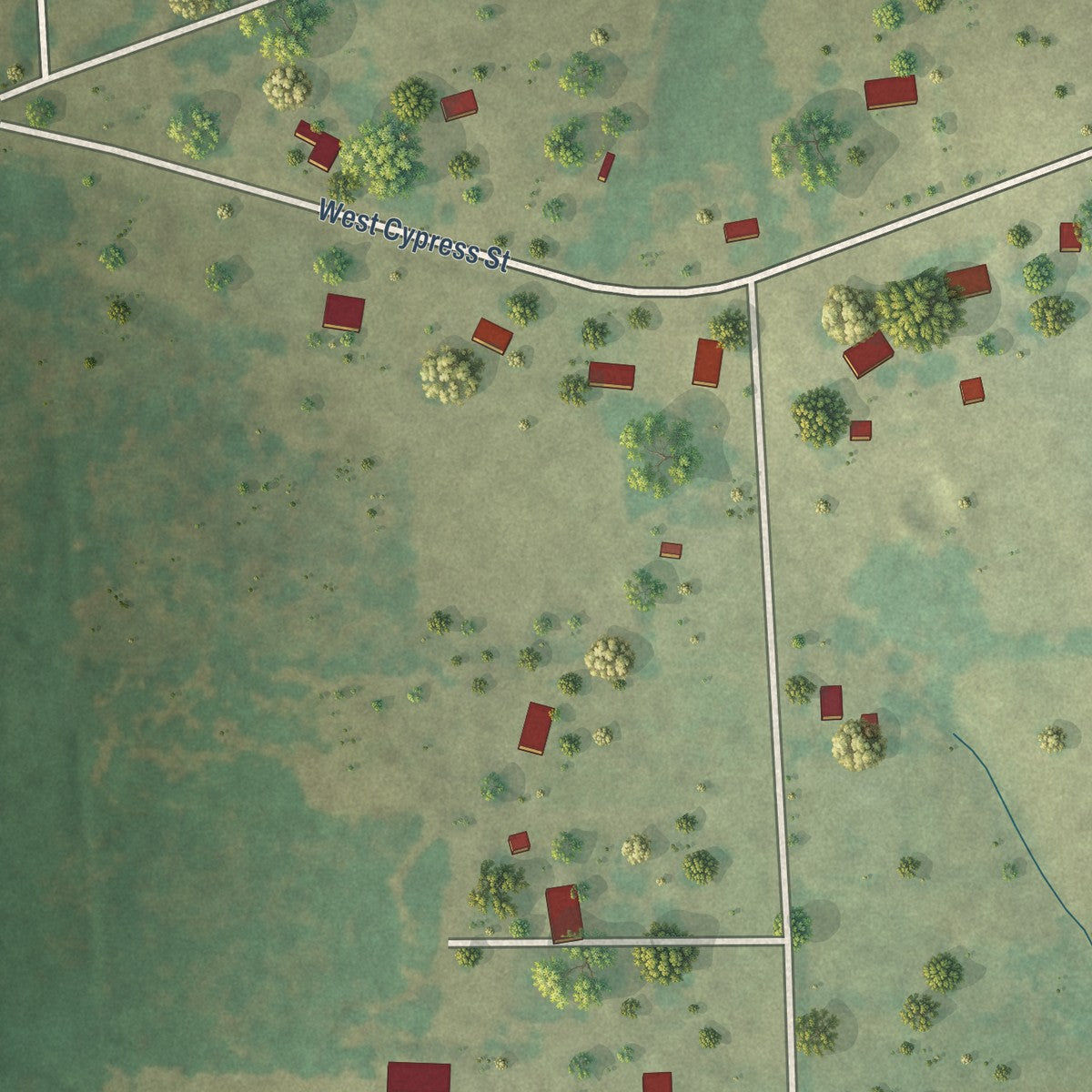 Second close-up of the map of Bloomburg, Texas print showing more streets and buildings