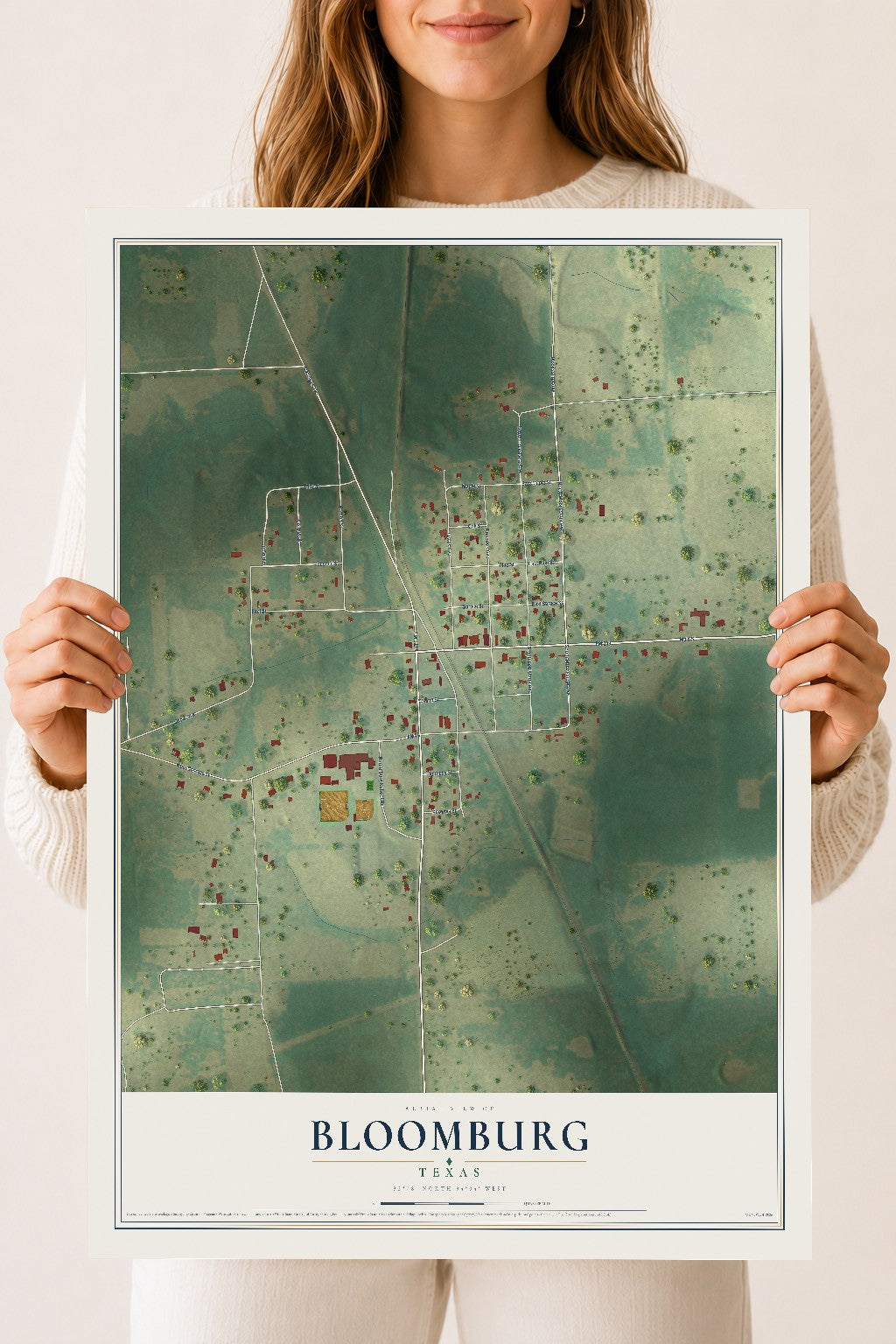 Map of Bloomburg, Texas, 18 x 24 inch unframed archival matte print