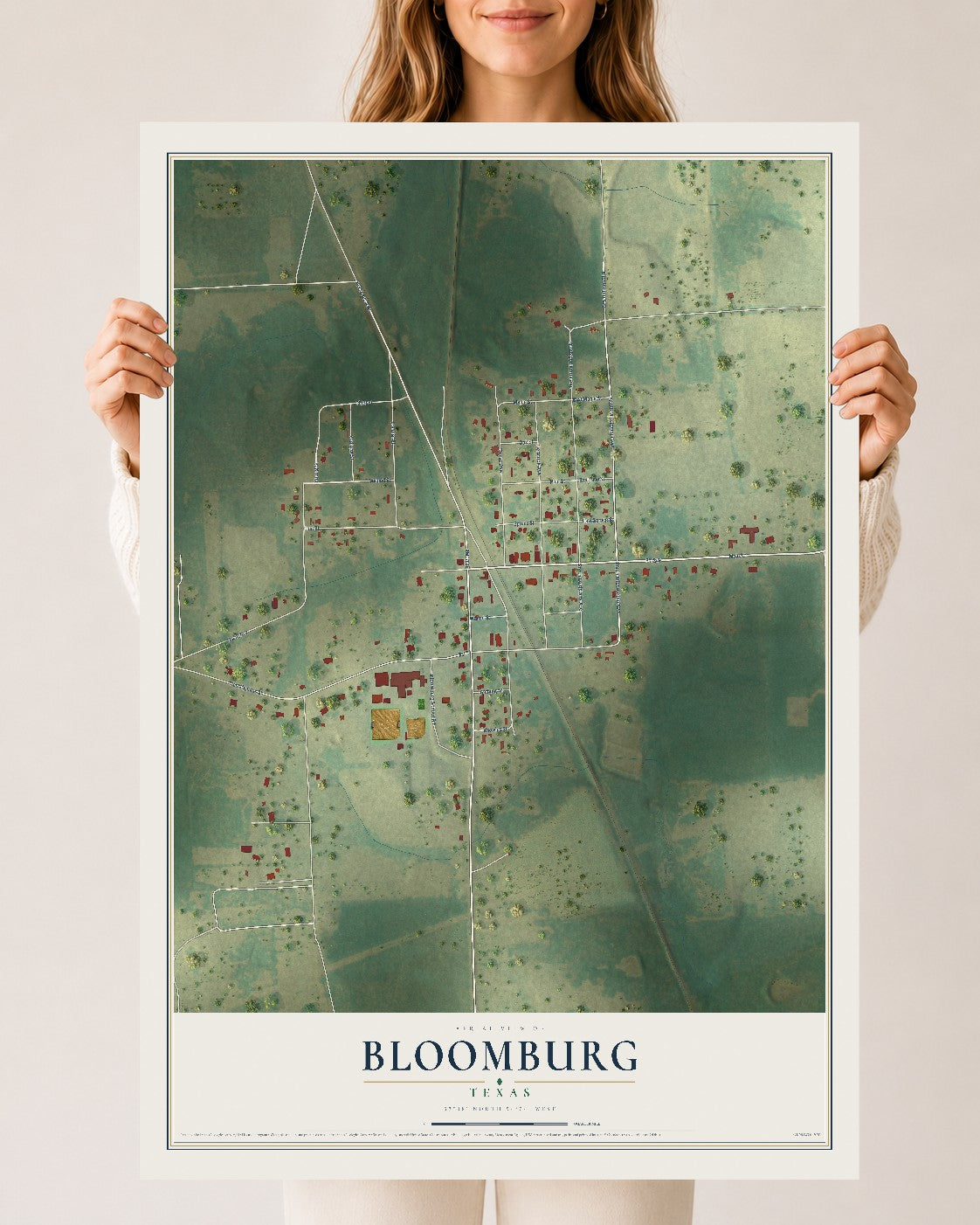 Map of Bloomburg, Texas, 24 x 36 inch unframed archival matte print