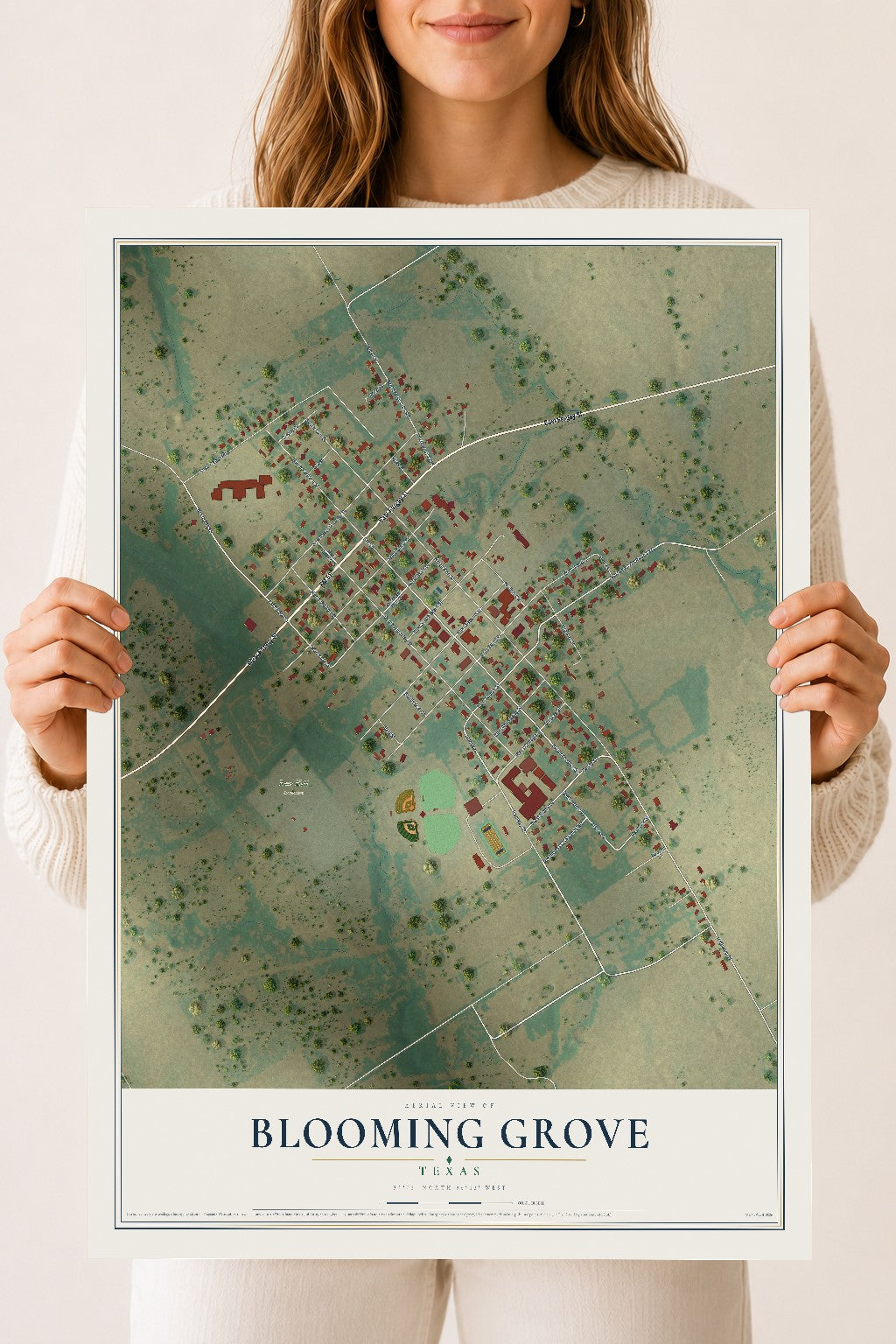Map of Blooming Grove, Texas, 18 x 24 inch unframed archival matte print