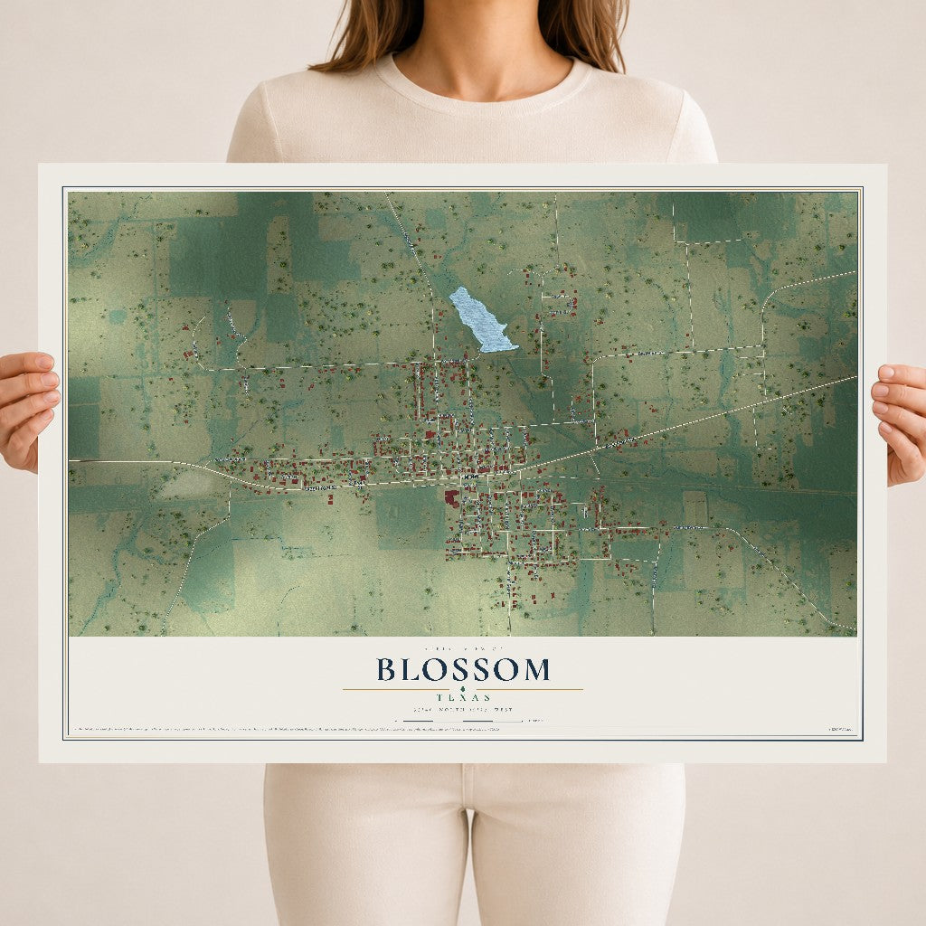 Map of Blossom, Texas, 18 x 24 inch unframed archival matte print