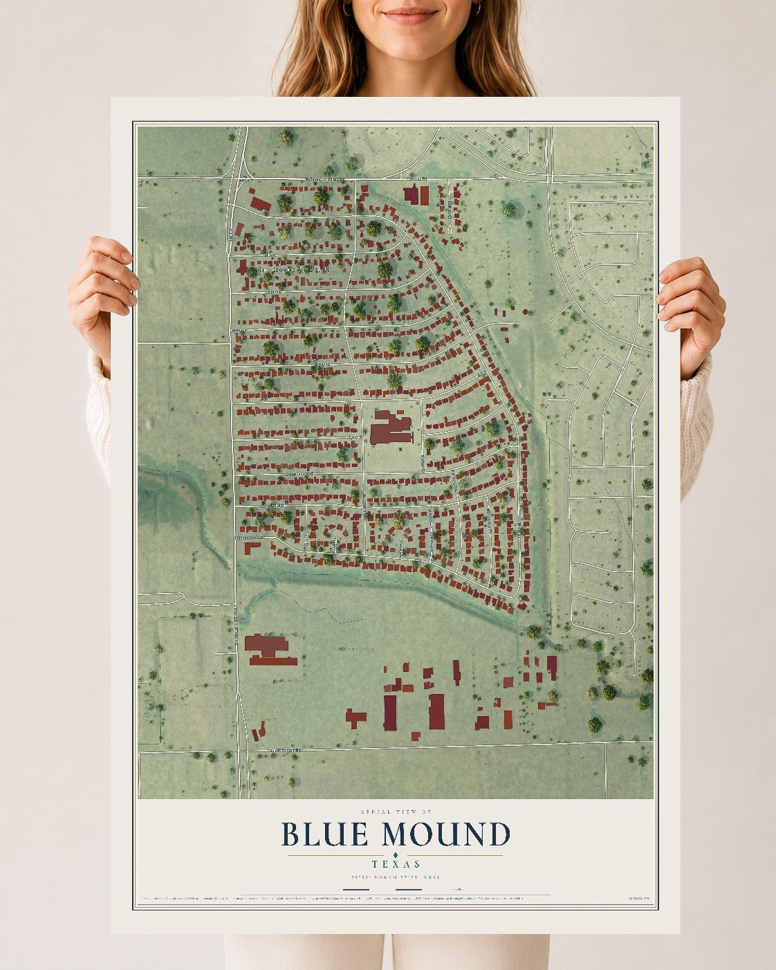 Map of Blue Mound, Texas, 24 x 36 inch unframed archival matte print