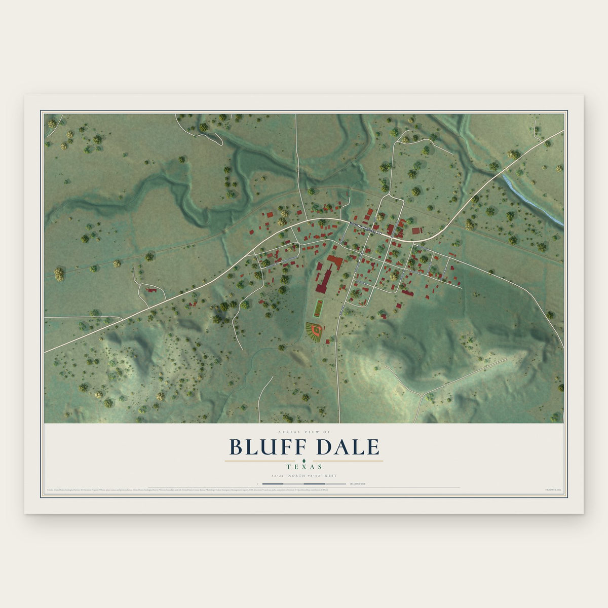 Bluff Dale, Texas map print, the full design
