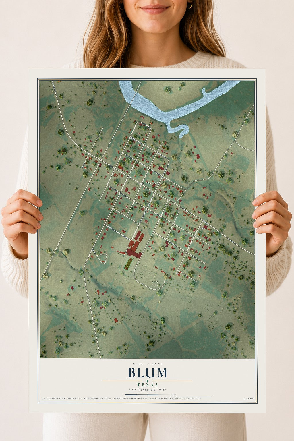 Map of Blum, Texas, 18 x 24 inch unframed archival matte print