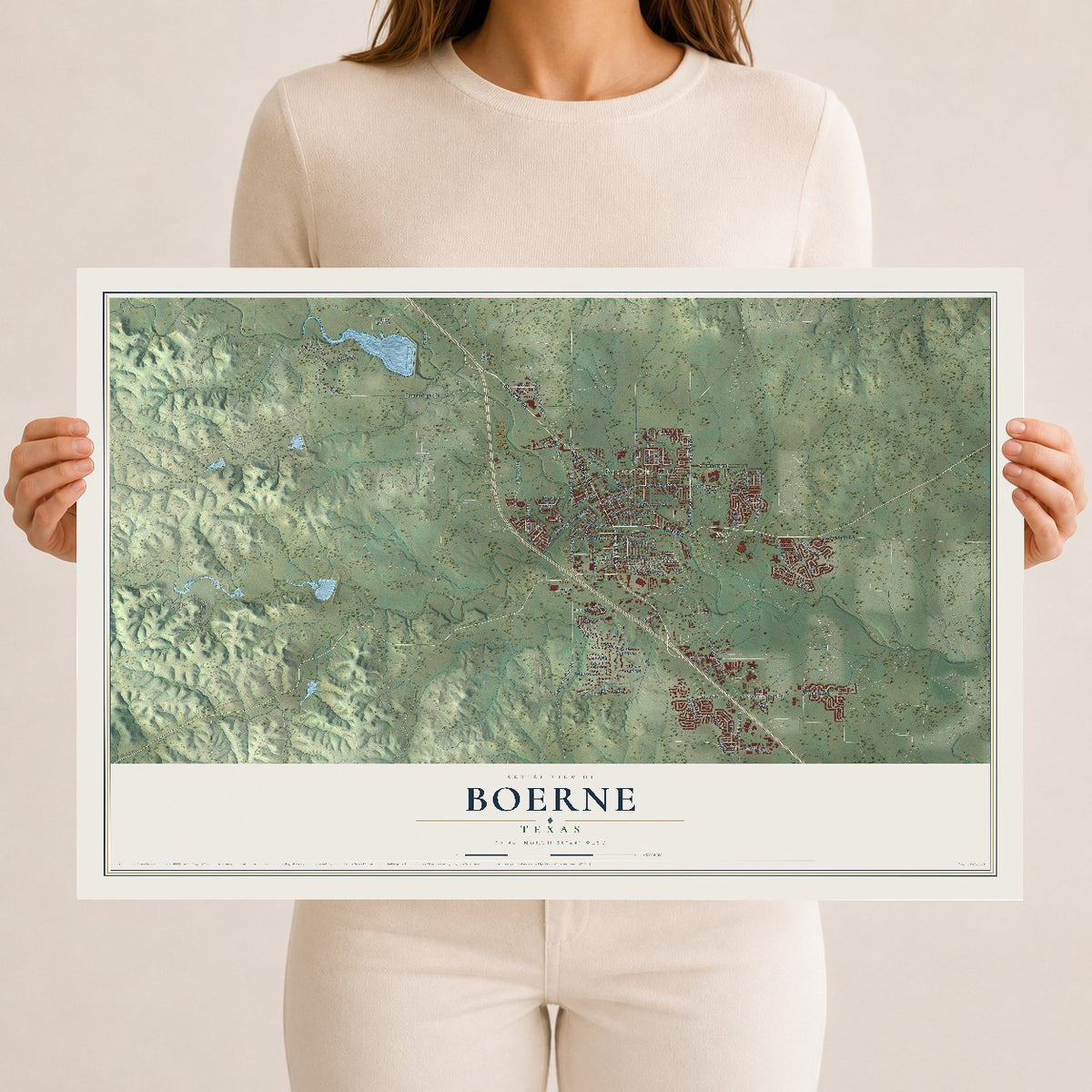 Map of Boerne, Texas, 12 x 18 inch unframed archival matte print