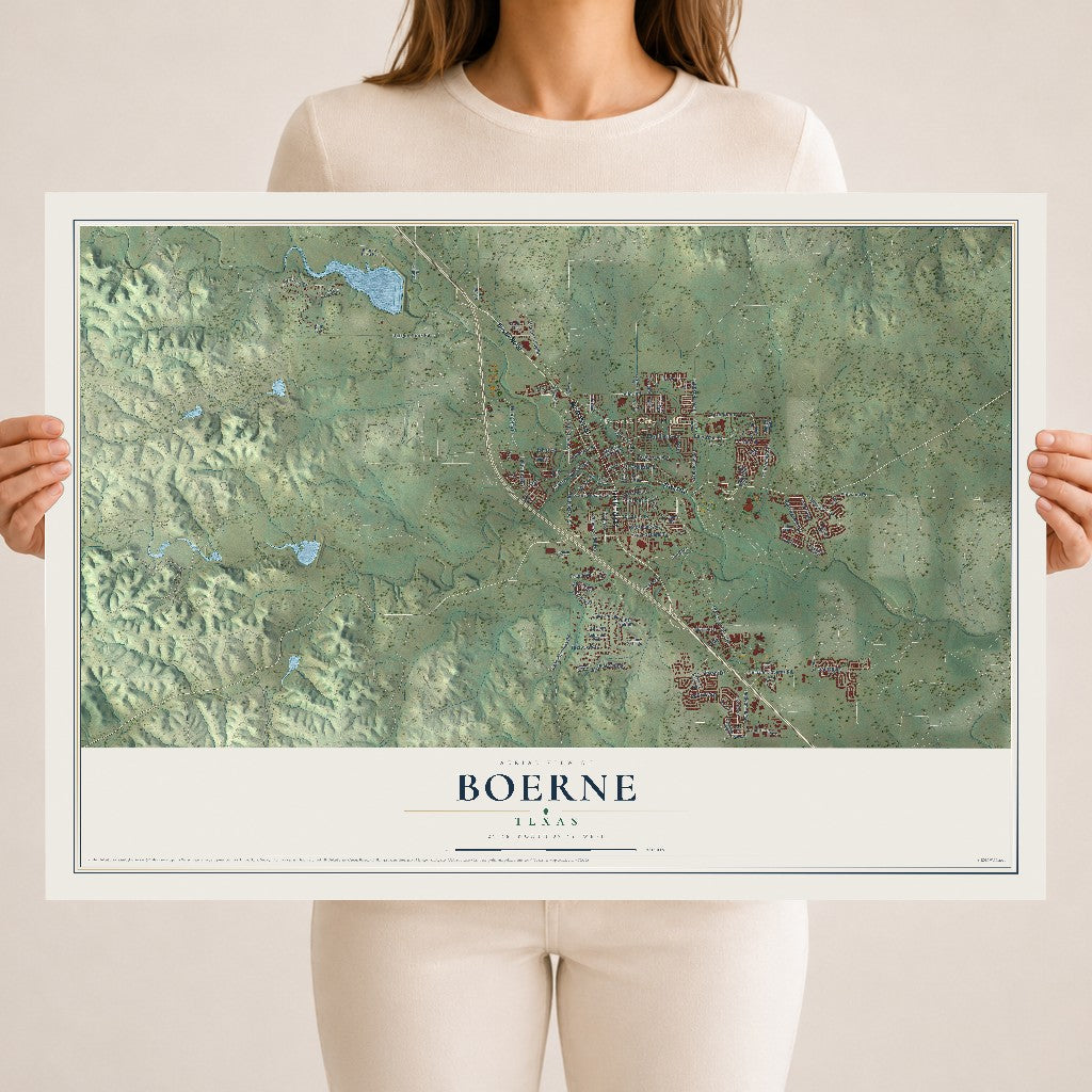 Map of Boerne, Texas, 18 x 24 inch unframed archival matte print