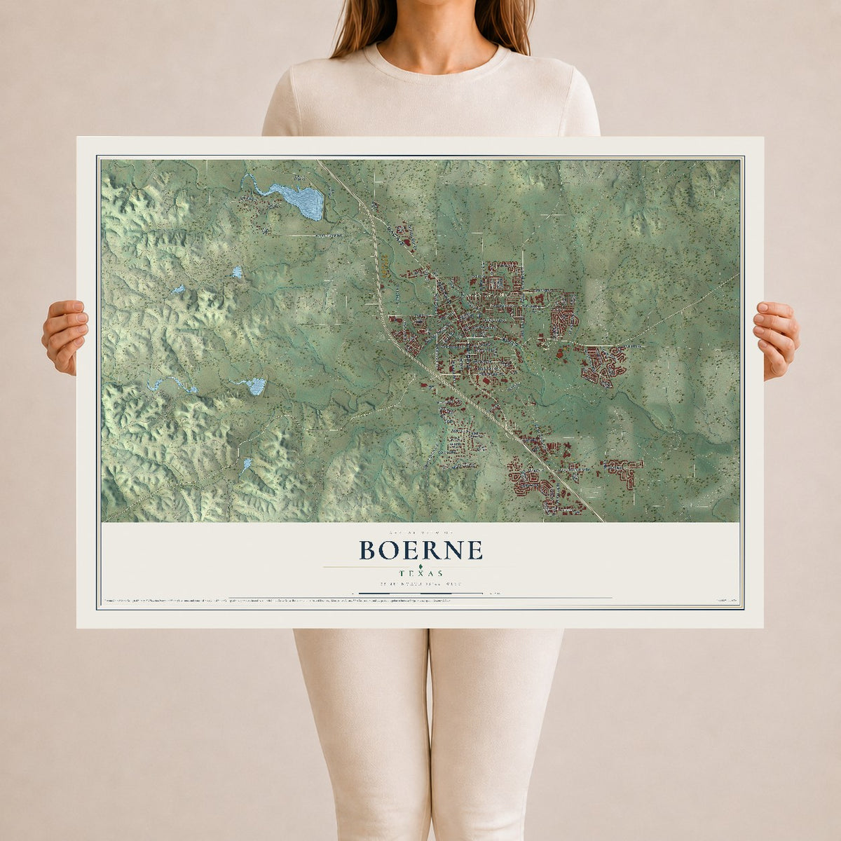 Map of Boerne, Texas, 24 x 36 inch unframed archival matte print