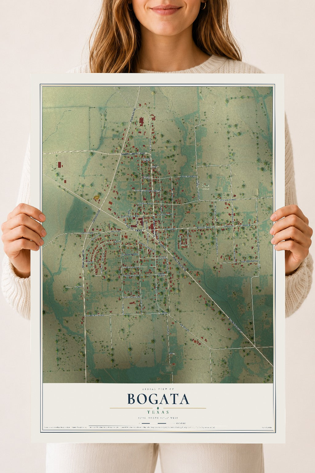Map of Bogata, Texas, 18 x 24 inch unframed archival matte print