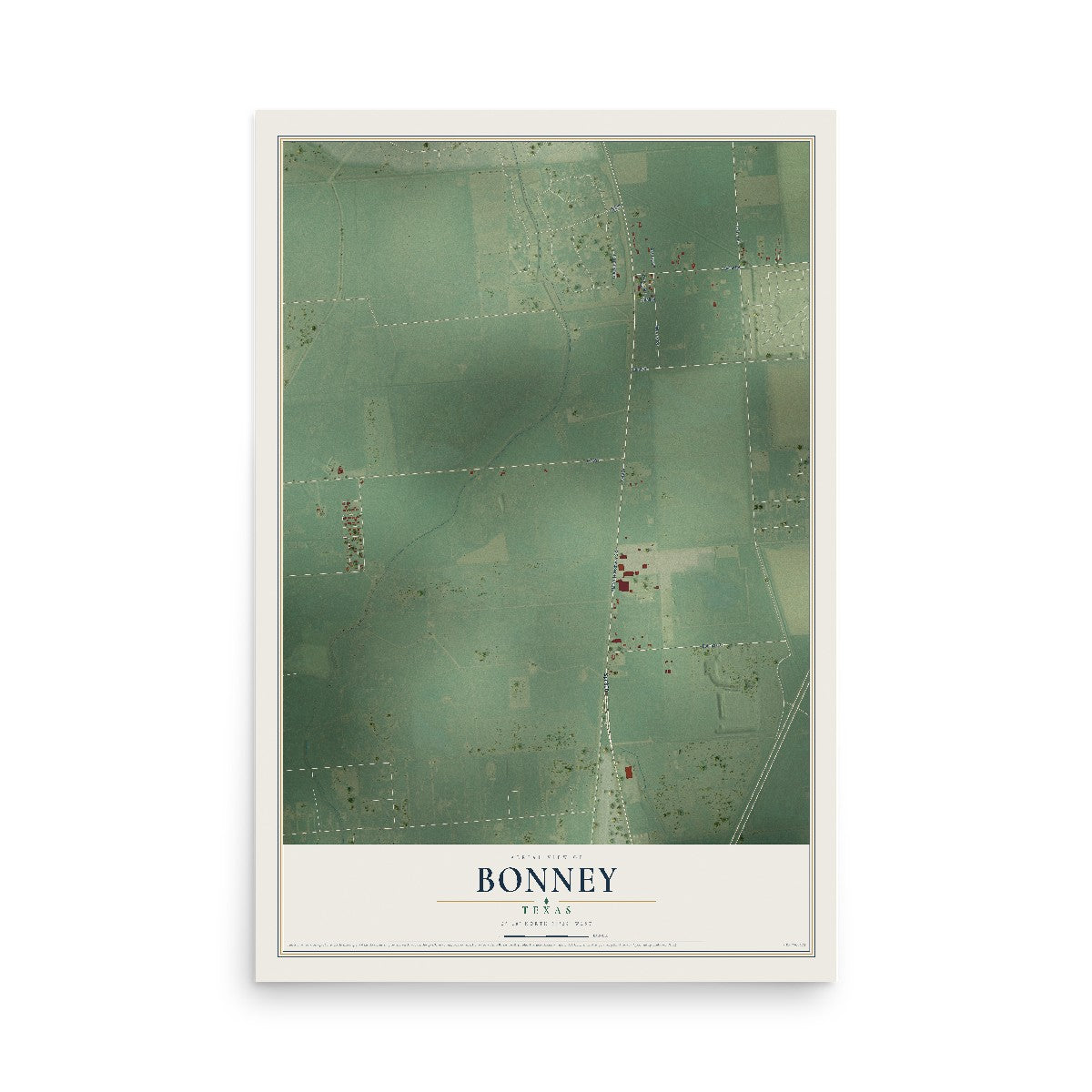 Map of Bonney, Texas, 12 x 18 inch unframed archival matte print
