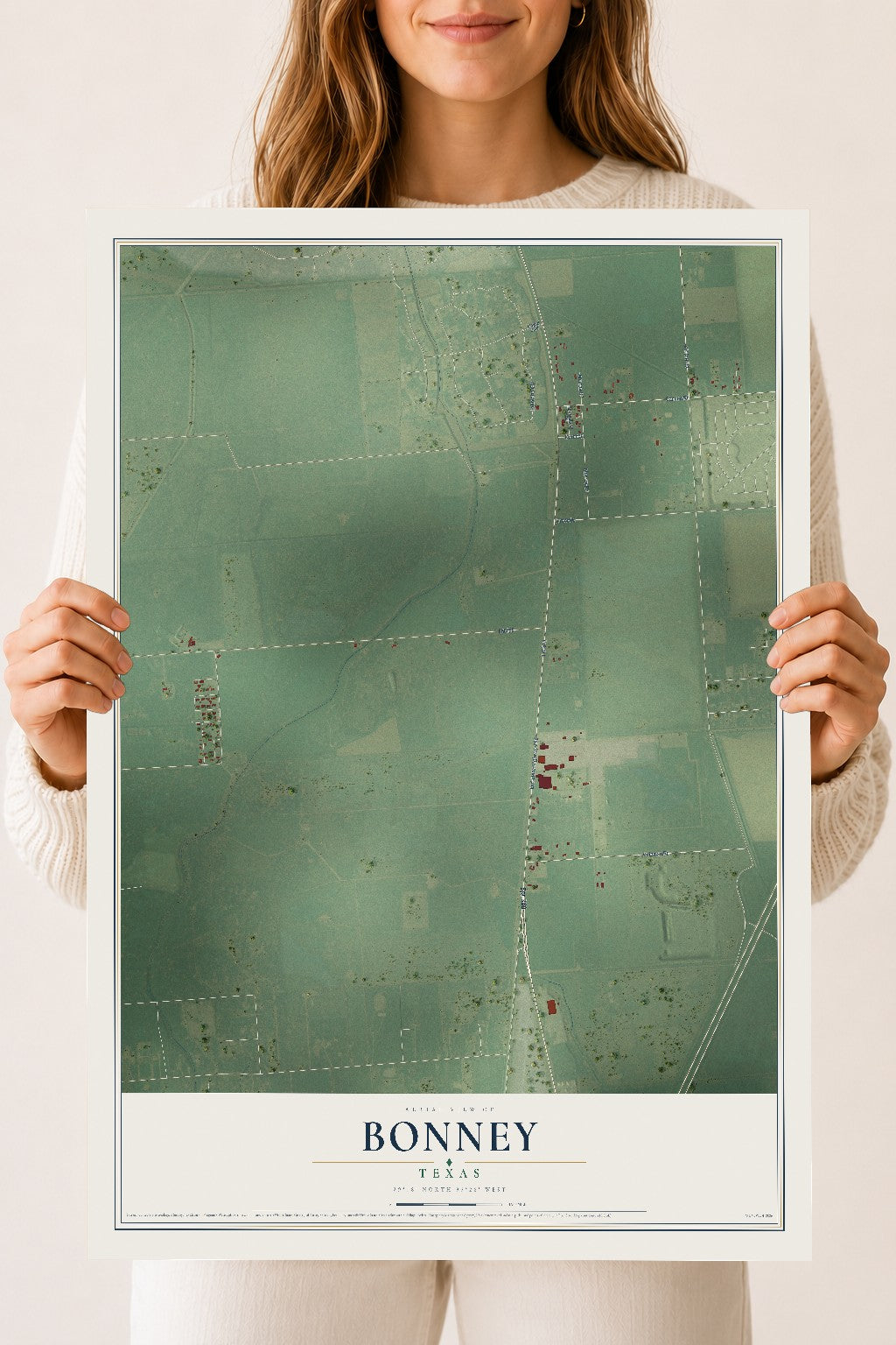 Map of Bonney, Texas, 18 x 24 inch unframed archival matte print