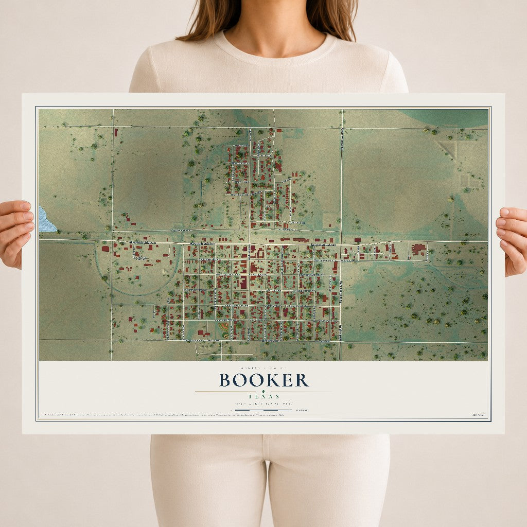 Map of Booker, Texas, 18 x 24 inch unframed archival matte print