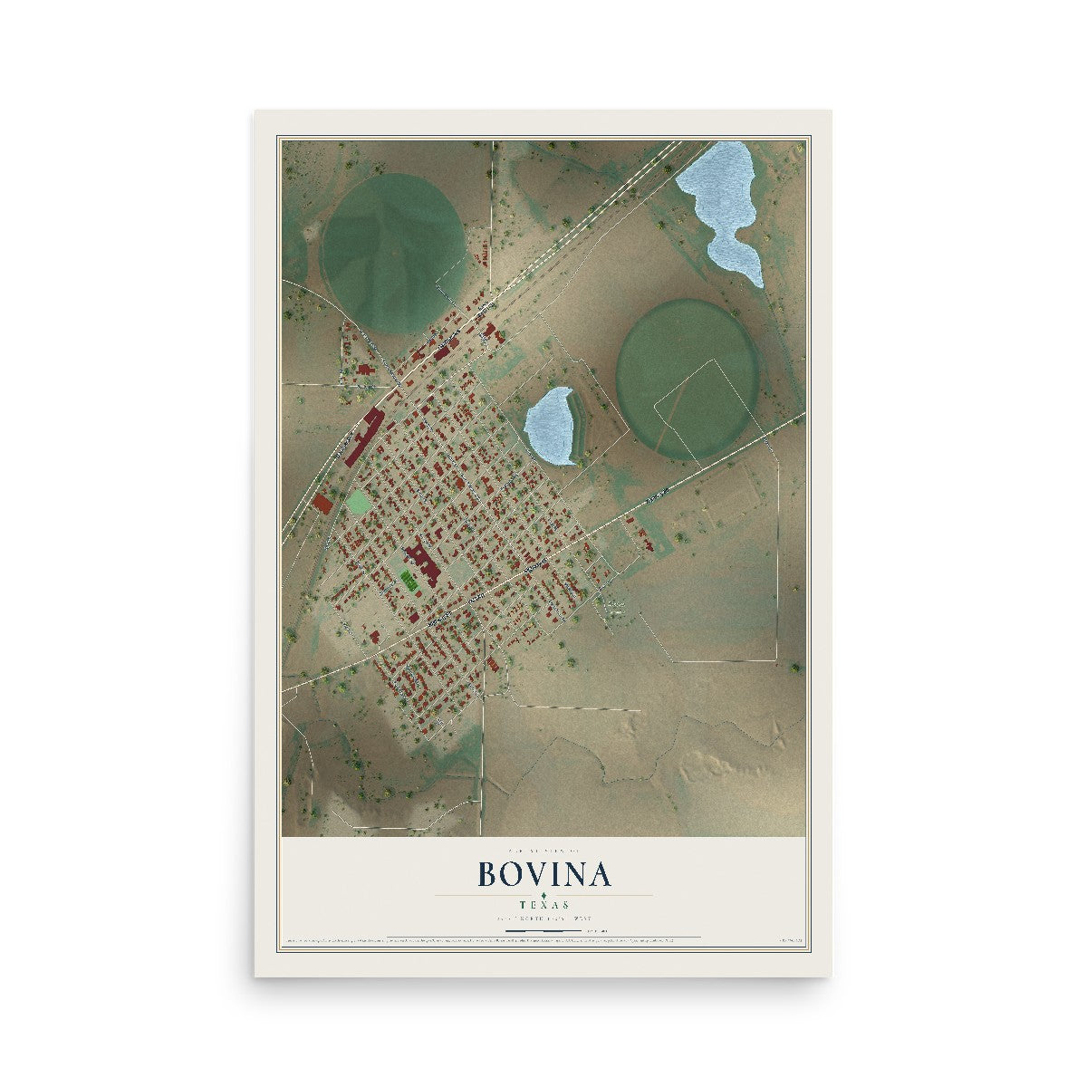 Map of Bovina, Texas, 12 x 18 inch unframed archival matte print