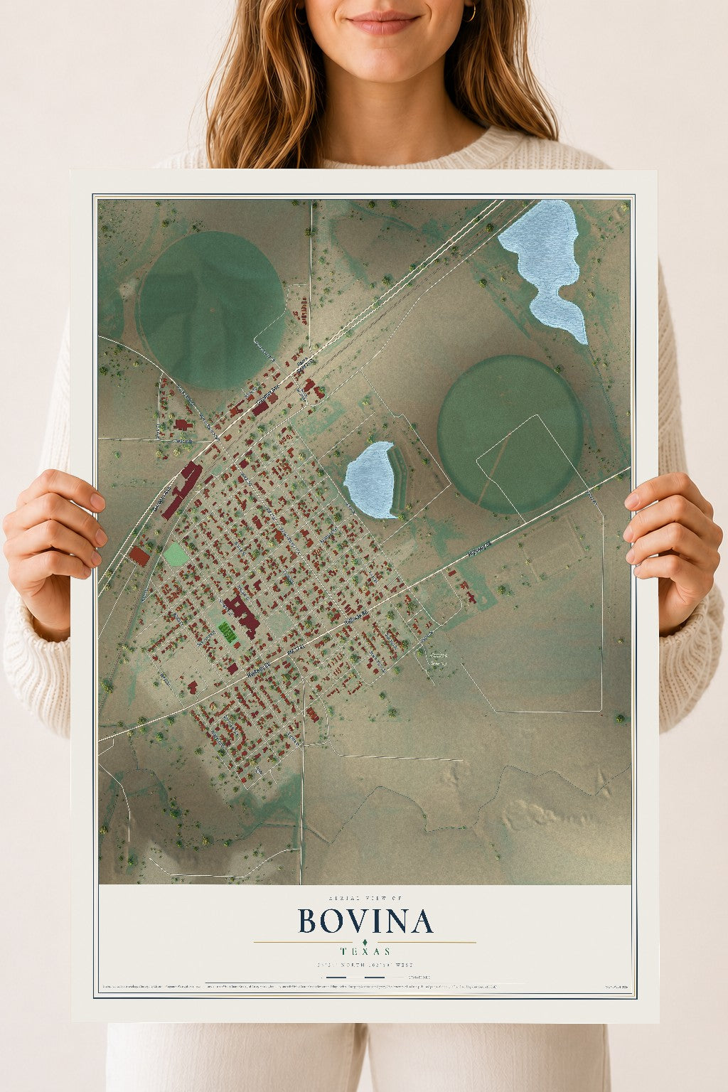 Map of Bovina, Texas, 18 x 24 inch unframed archival matte print