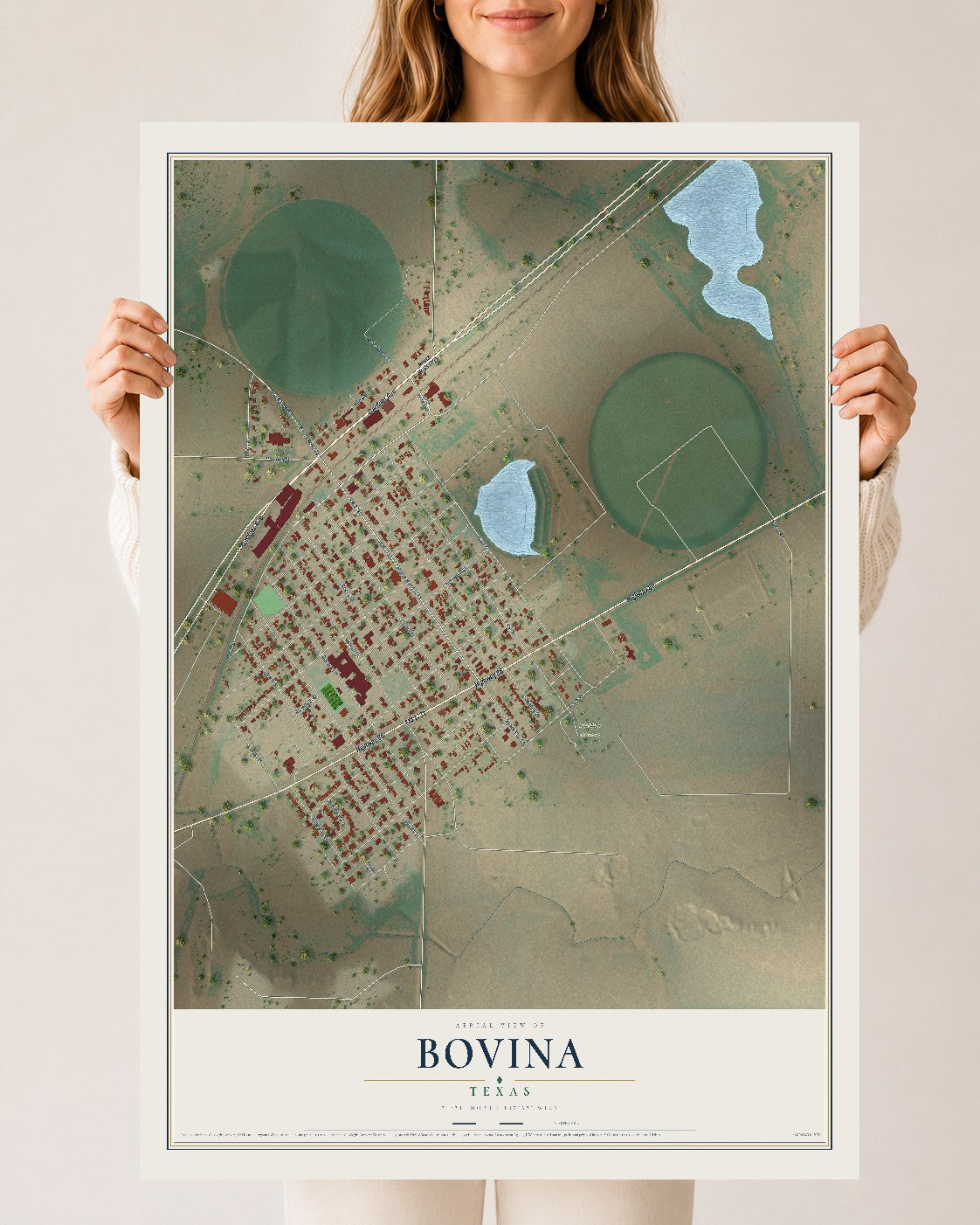 Map of Bovina, Texas, 24 x 36 inch unframed archival matte print