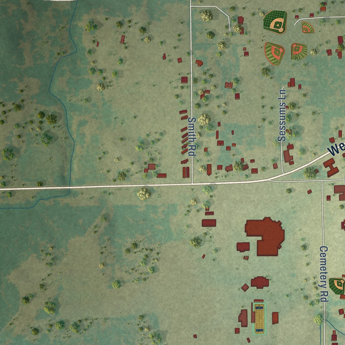 Second close-up of the map of Boyd, Texas print showing more streets and buildings