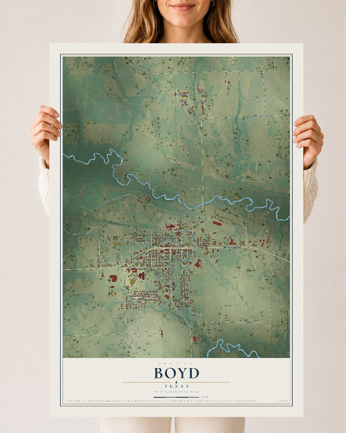 Map of Boyd, Texas, 24 x 36 inch unframed archival matte print
