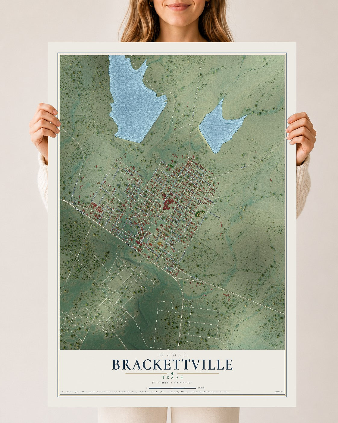 Map of Brackettville, Texas, 24 x 36 inch unframed archival matte print