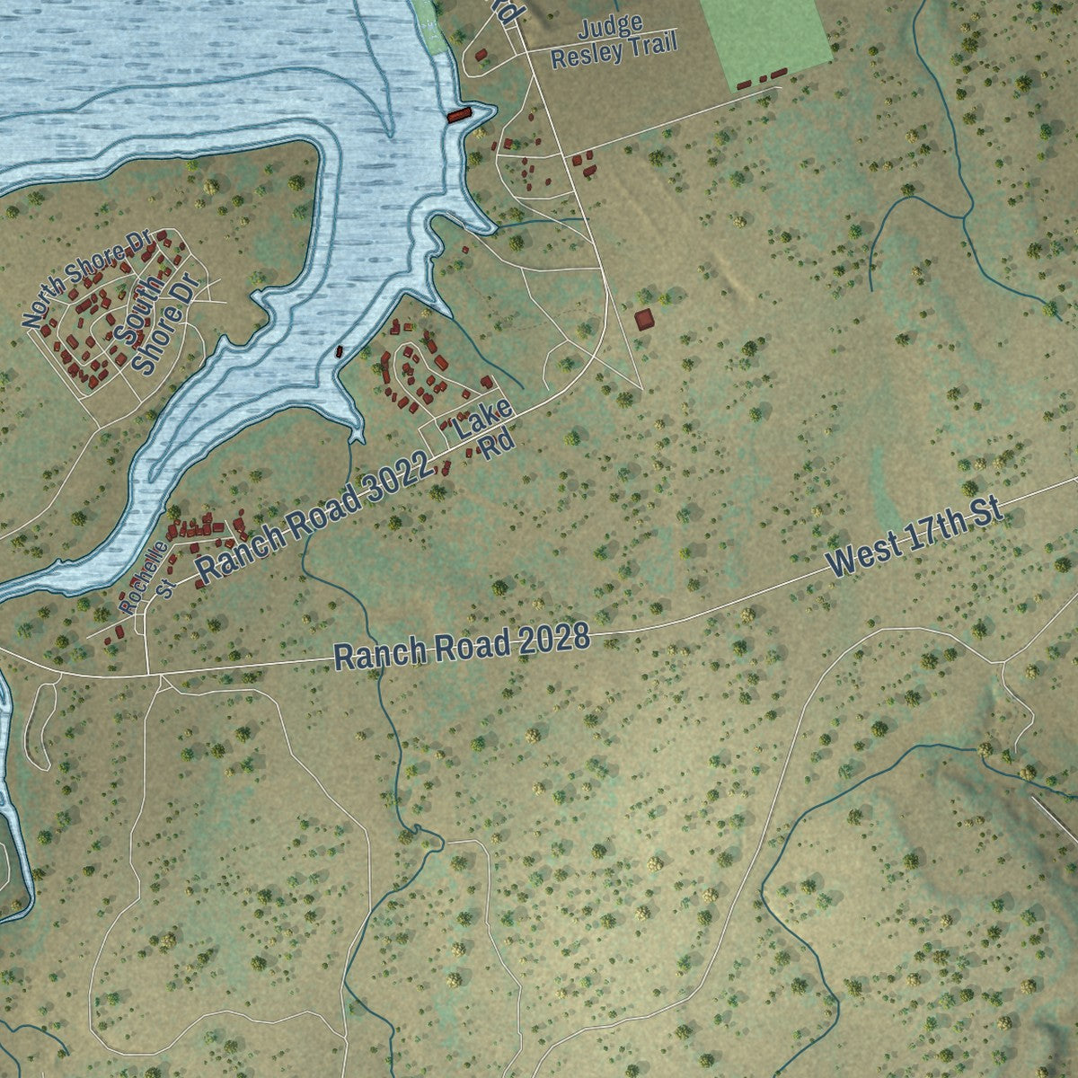 Second close-up of the map of Brady, Texas print showing more streets and buildings