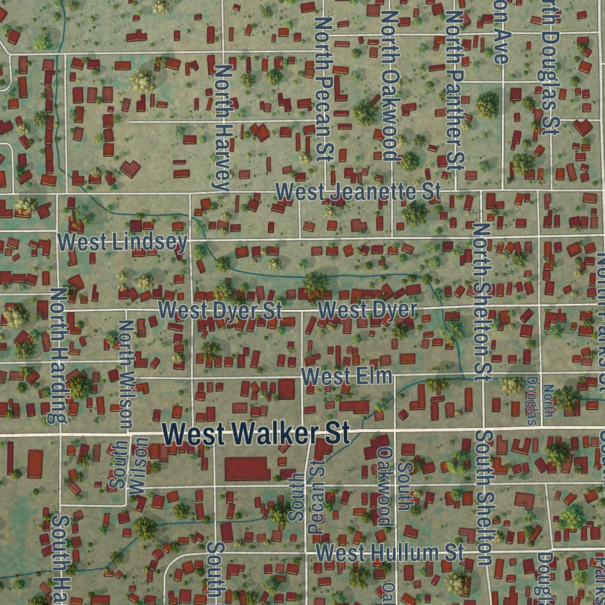 Close-up of the map of Breckenridge, Texas print showing street and building detail