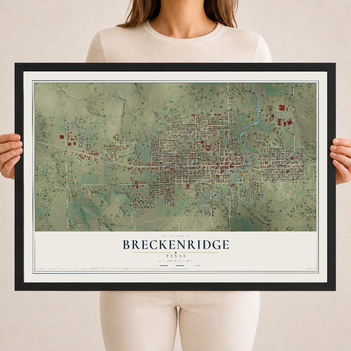 Map of Breckenridge, Texas, 18 x 24 inch print in a black wood frame