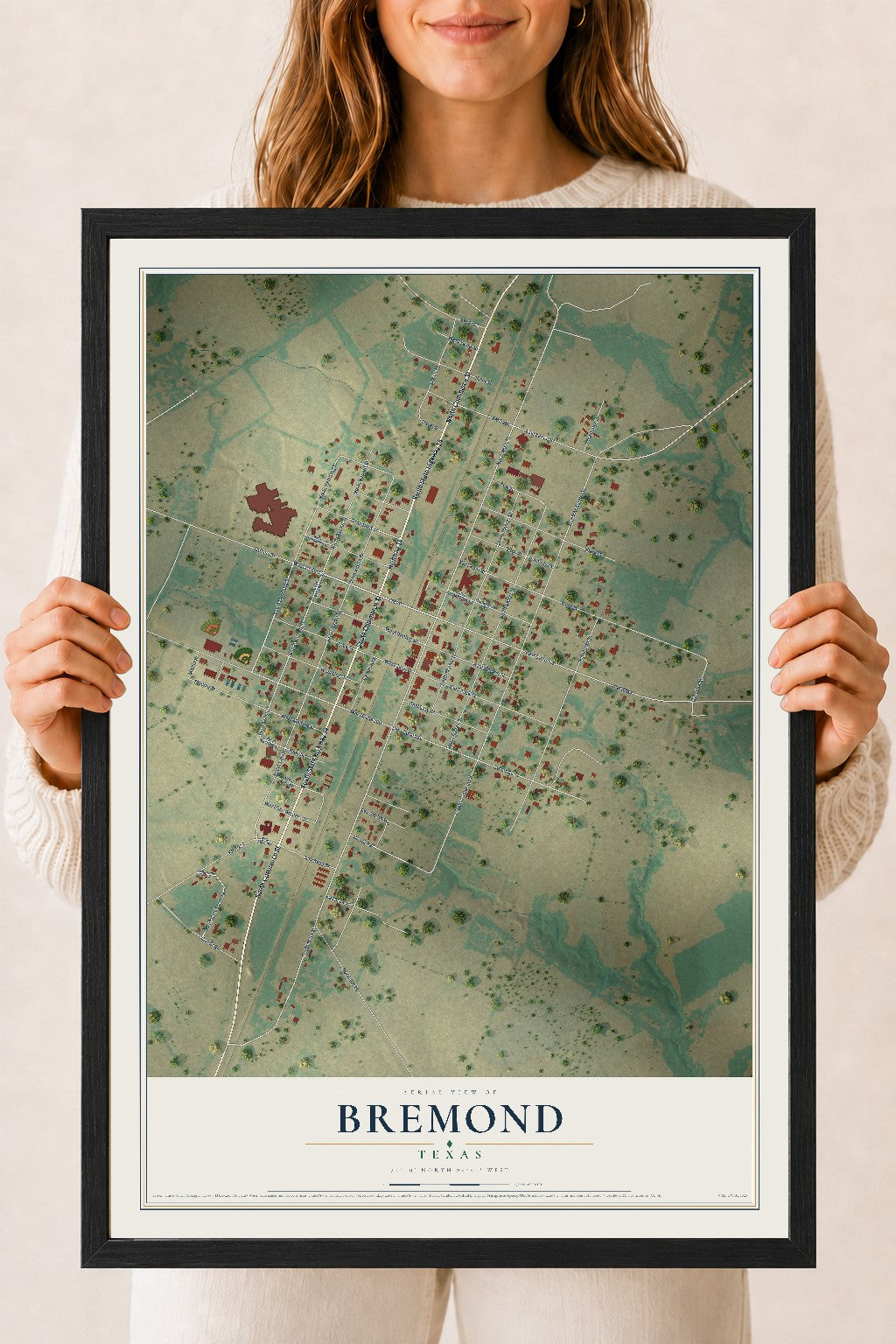Map of Bremond, Texas, 18 x 24 inch print in a black wood frame