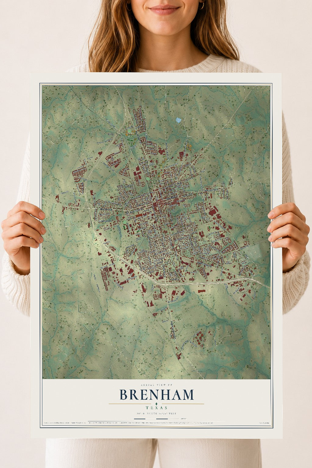 Map of Brenham, Texas, 18 x 24 inch unframed archival matte print