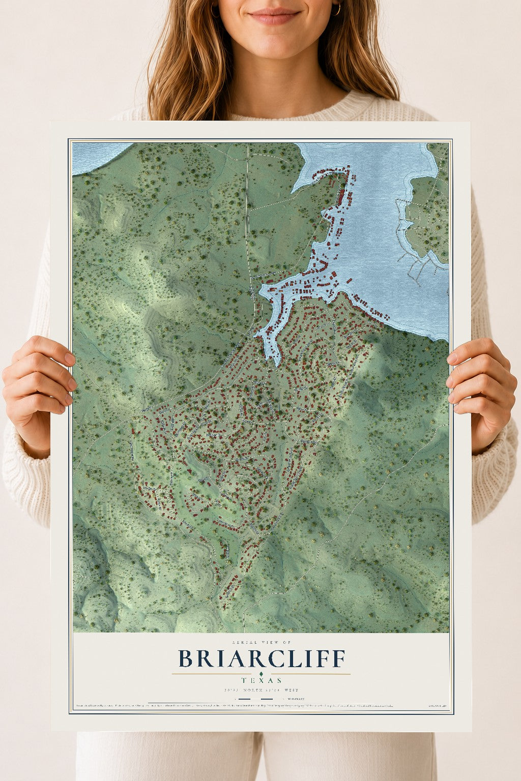Map of Briarcliff, Texas, 18 x 24 inch unframed archival matte print