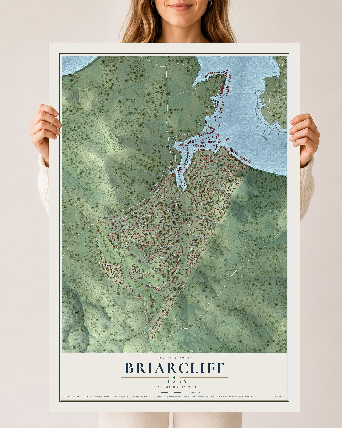 Map of Briarcliff, Texas, 24 x 36 inch unframed archival matte print