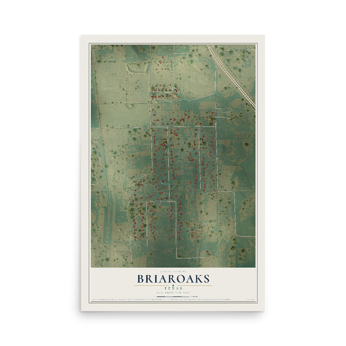 Map of Briaroaks, Texas, 12 x 18 inch unframed archival matte print