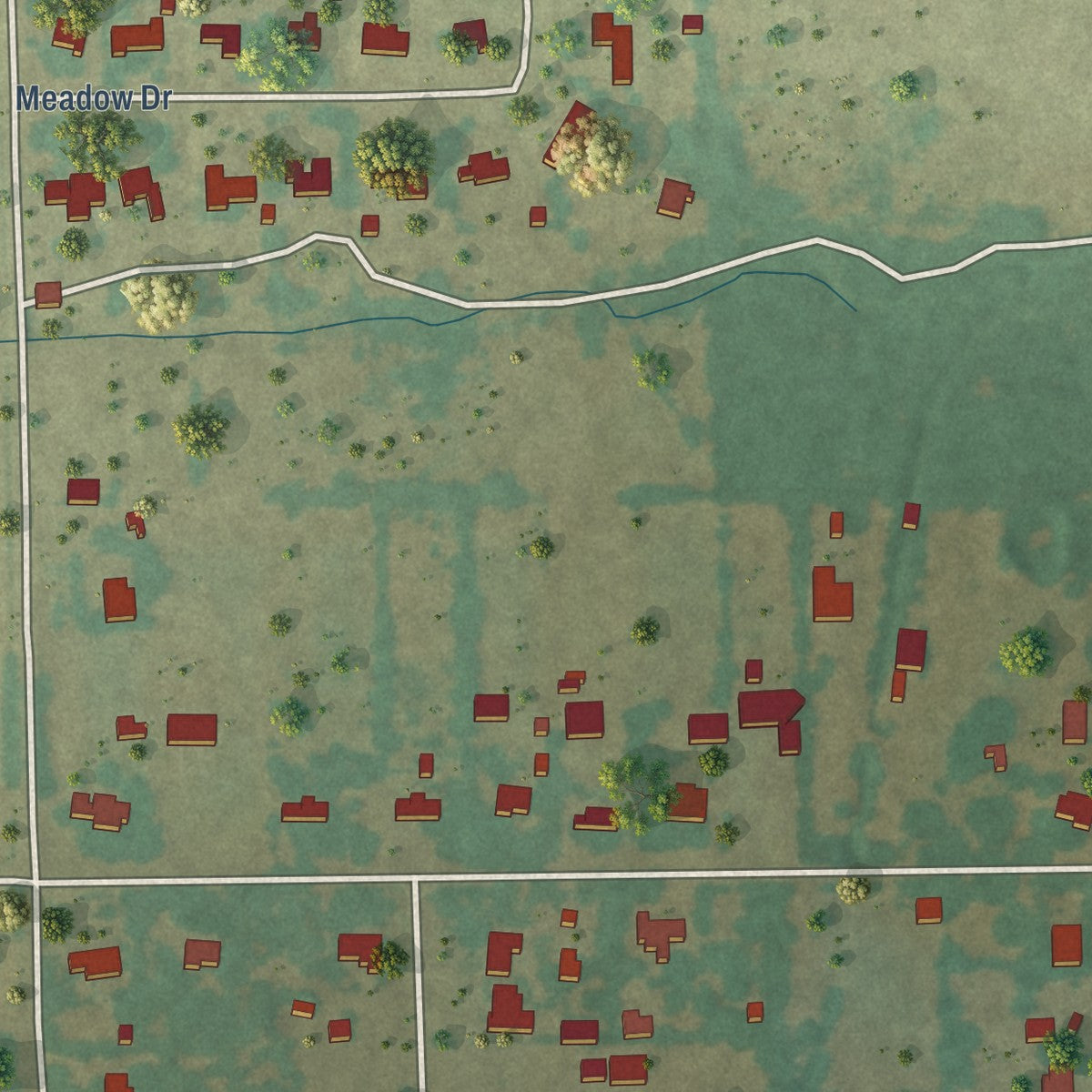 Second close-up of the map of Briaroaks, Texas print showing more streets and buildings