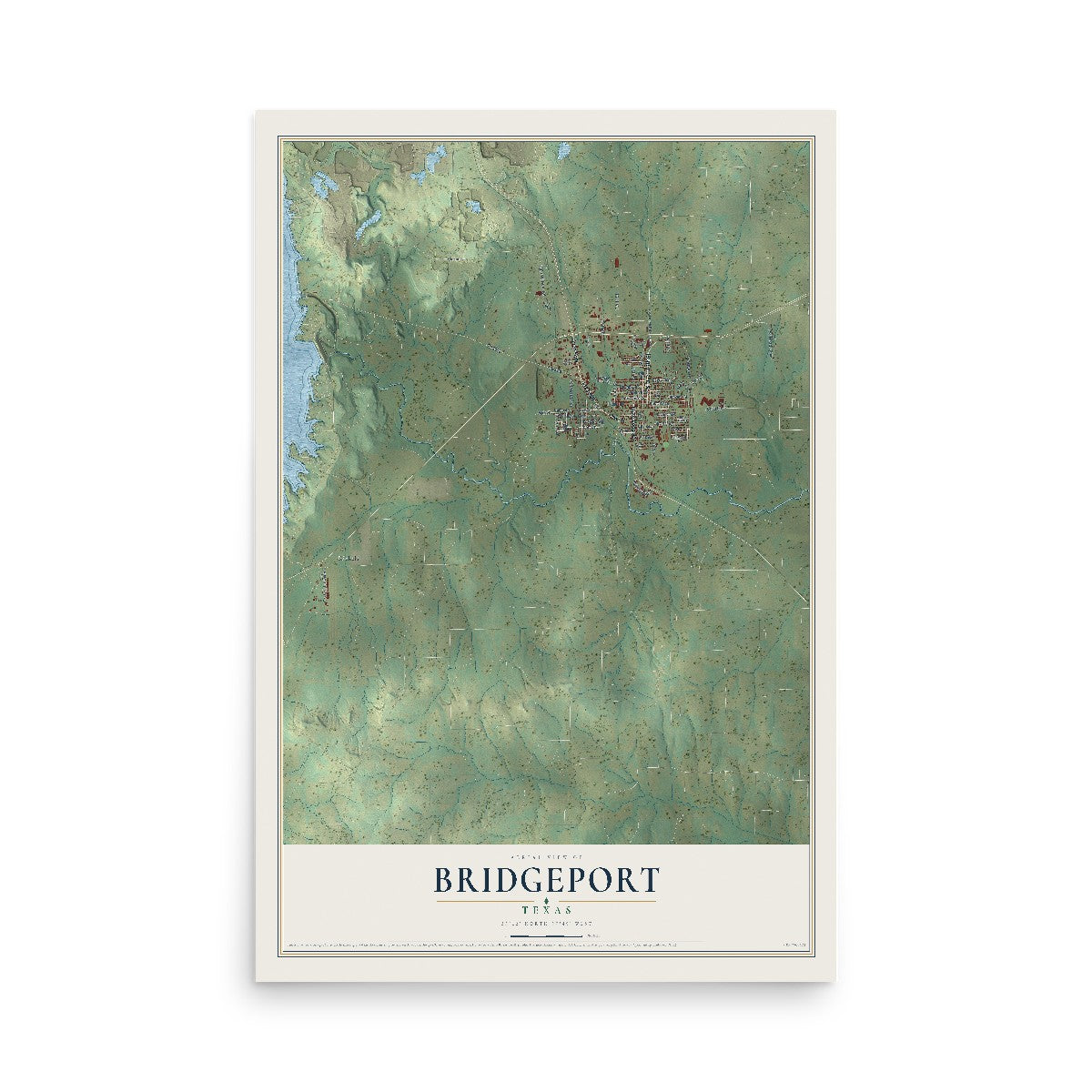 Map of Bridgeport, Texas, 12 x 18 inch unframed archival matte print
