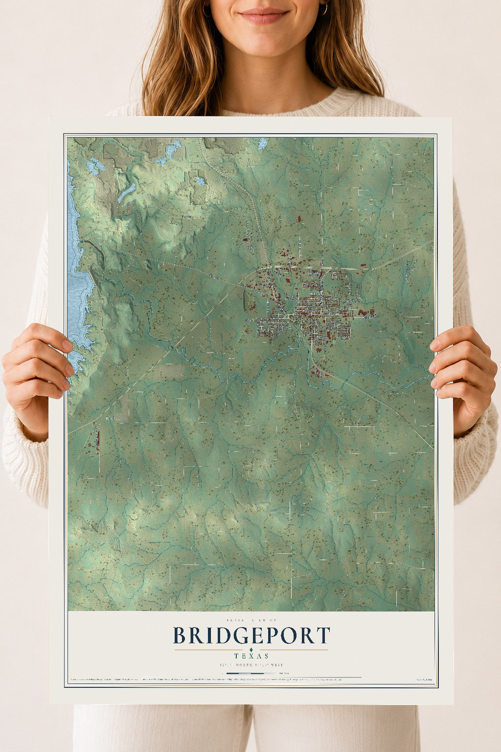 Map of Bridgeport, Texas, 18 x 24 inch unframed archival matte print