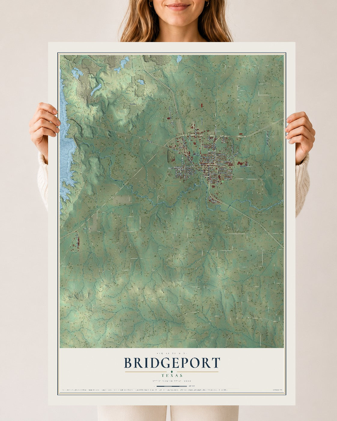 Map of Bridgeport, Texas, 24 x 36 inch unframed archival matte print
