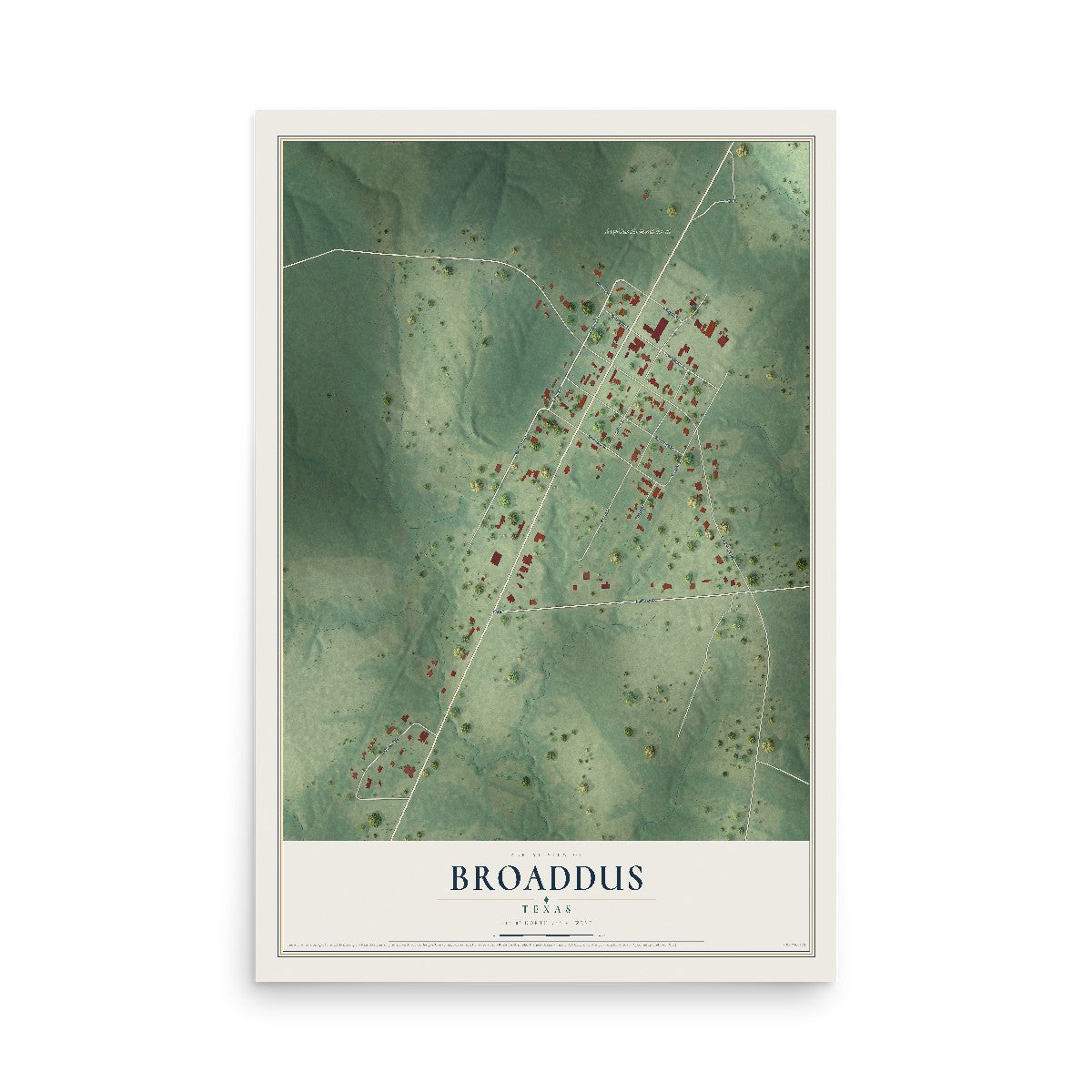 Map of Broaddus, Texas, 12 x 18 inch unframed archival matte print