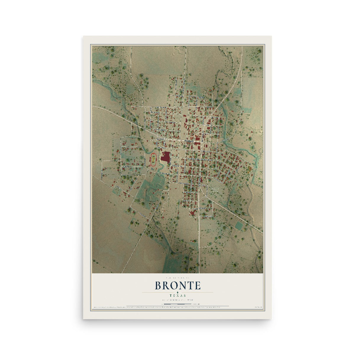 Map of Bronte, Texas, 12 x 18 inch unframed archival matte print