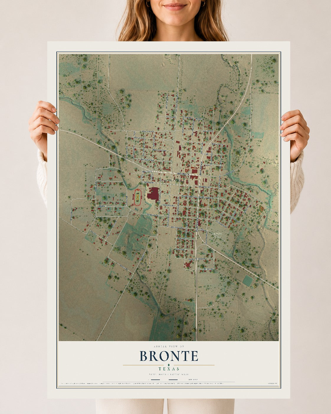 Map of Bronte, Texas, 24 x 36 inch unframed archival matte print