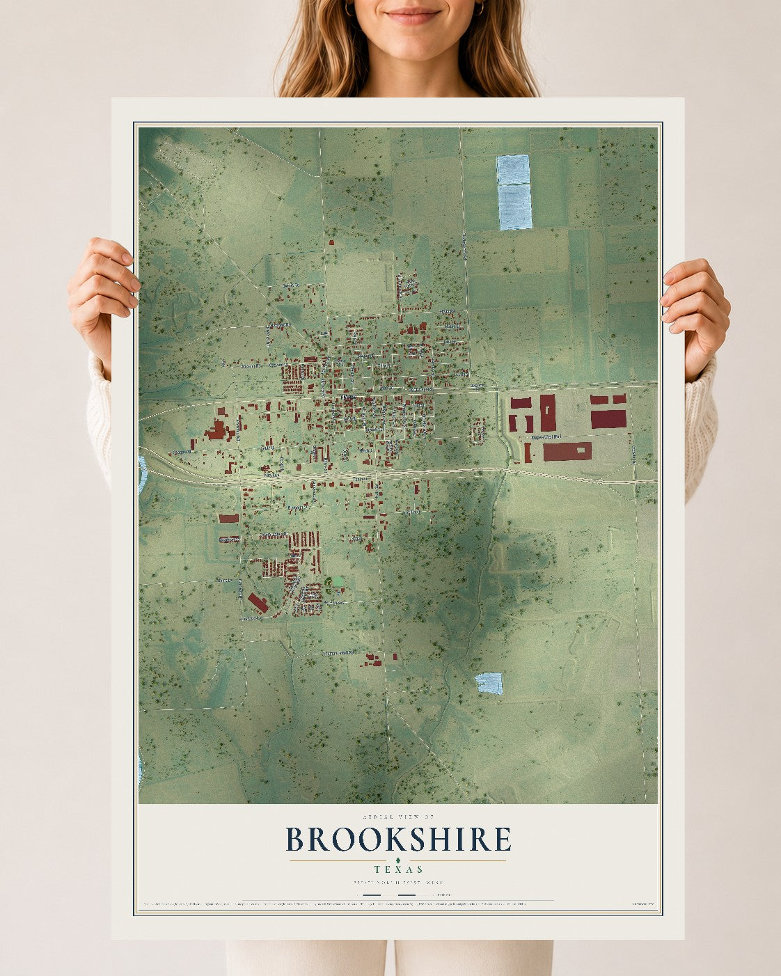 Map of Brookshire, Texas, 24 x 36 inch unframed archival matte print