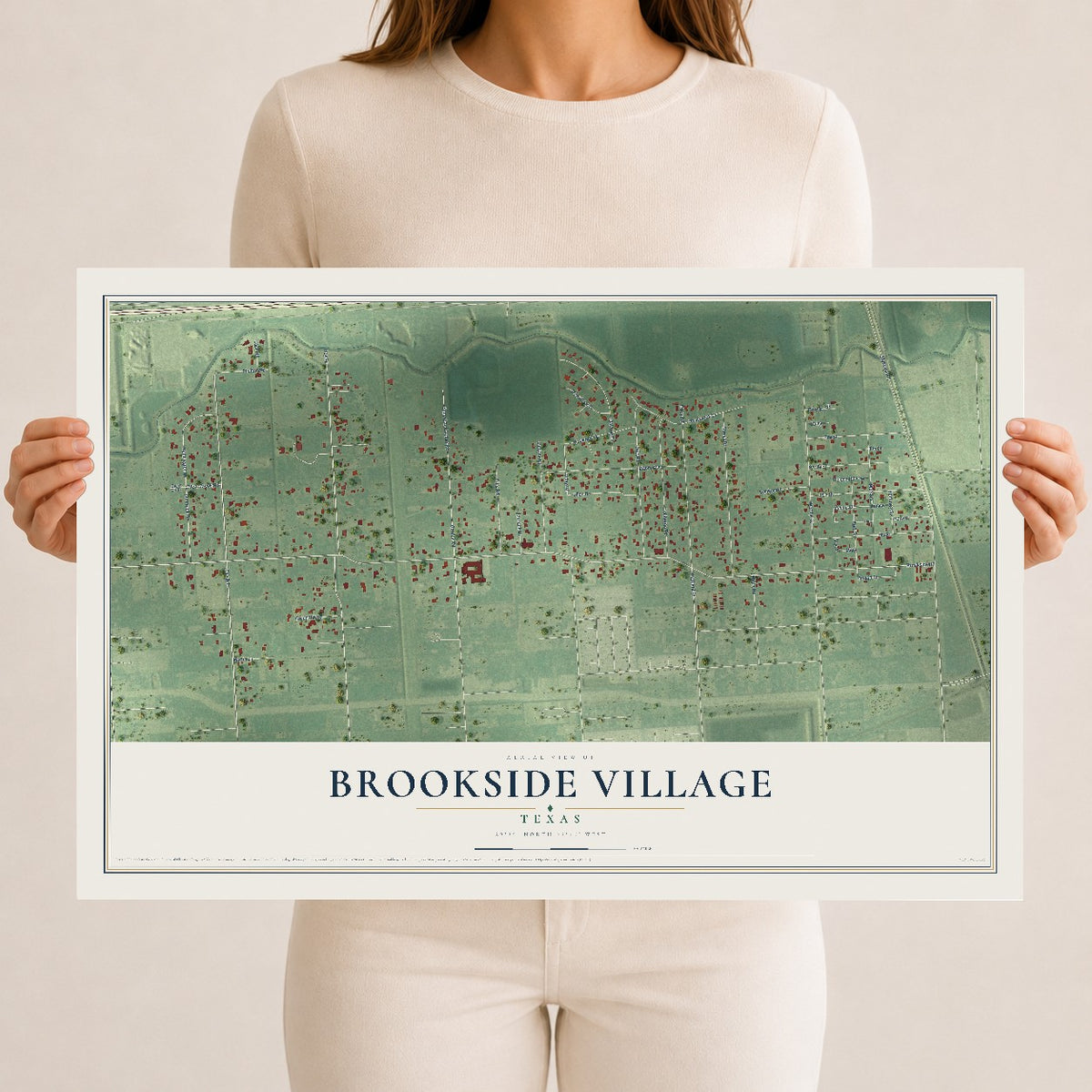 Map of Brookside Village, Texas, 12 x 18 inch unframed archival matte print