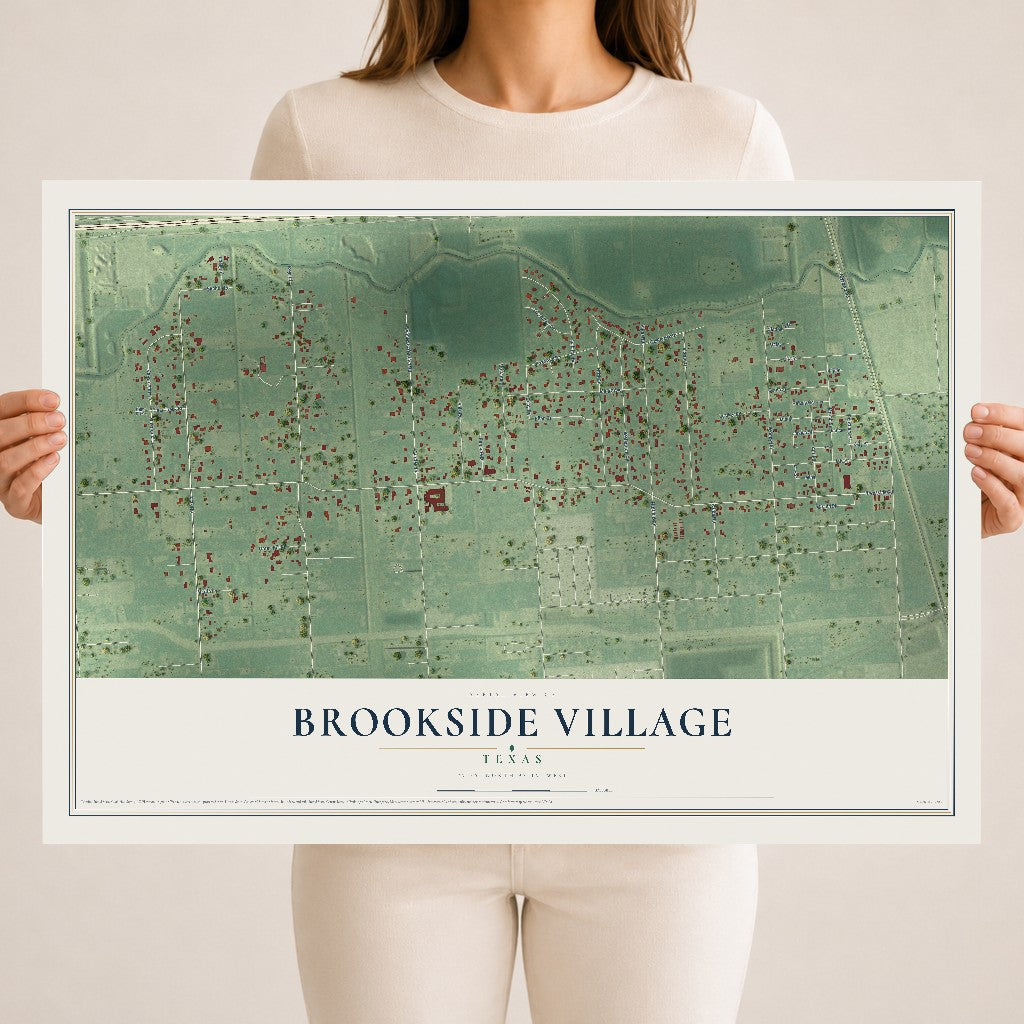 Map of Brookside Village, Texas, 18 x 24 inch unframed archival matte print