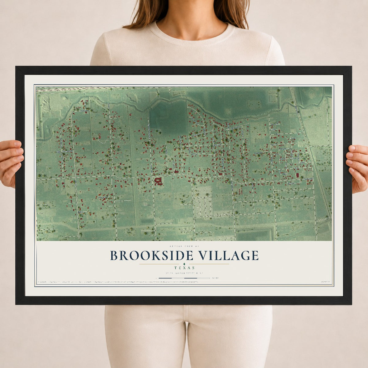 Map of Brookside Village, Texas, 18 x 24 inch print in a black wood frame