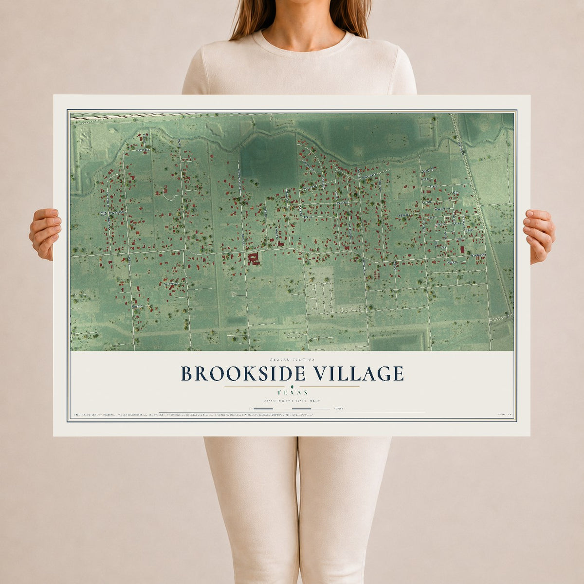 Map of Brookside Village, Texas, 24 x 36 inch unframed archival matte print