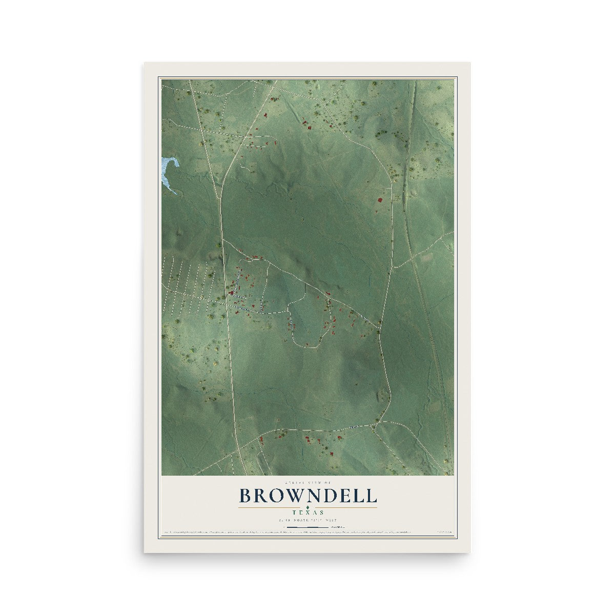Map of Browndell, Texas, 12 x 18 inch unframed archival matte print