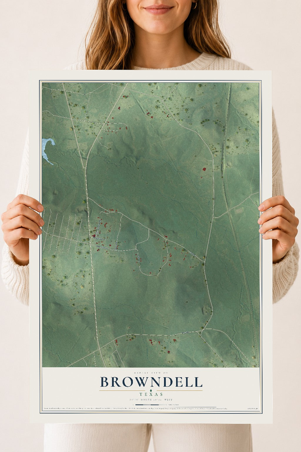 Map of Browndell, Texas, 18 x 24 inch unframed archival matte print