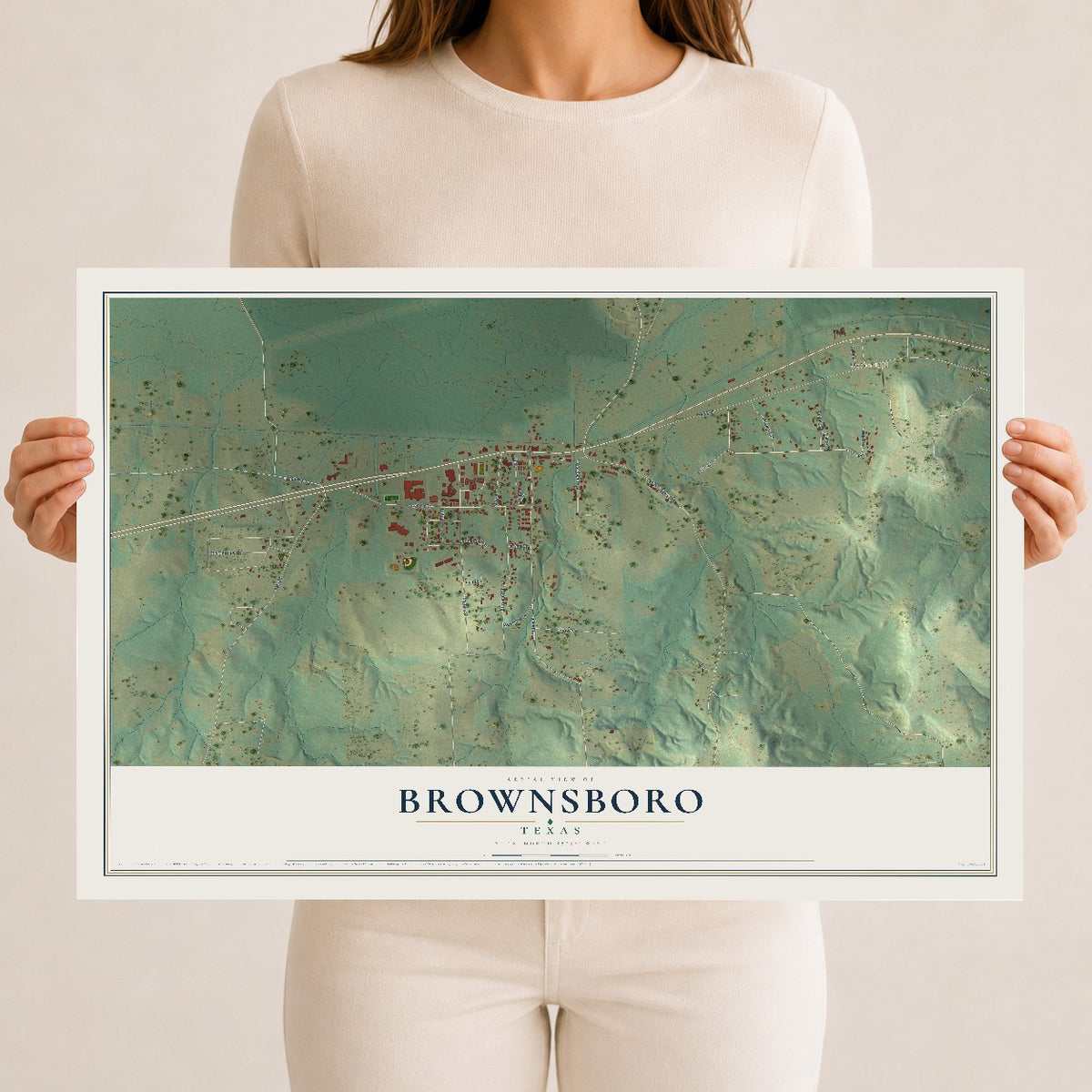 Map of Brownsboro, Texas, 12 x 18 inch unframed archival matte print