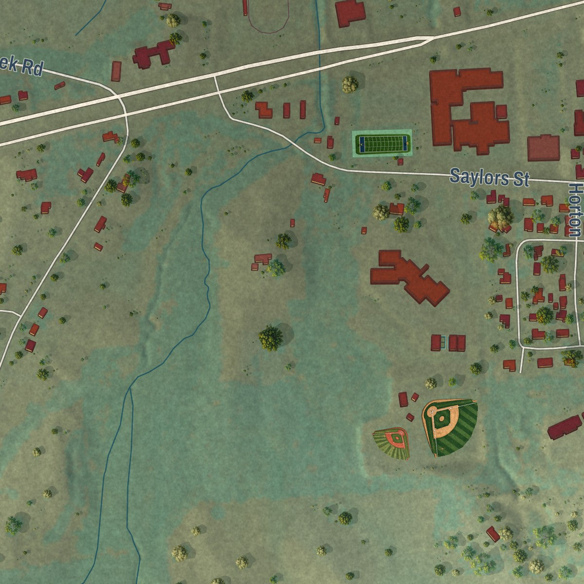 Second close-up of the map of Brownsboro, Texas print showing more streets and buildings
