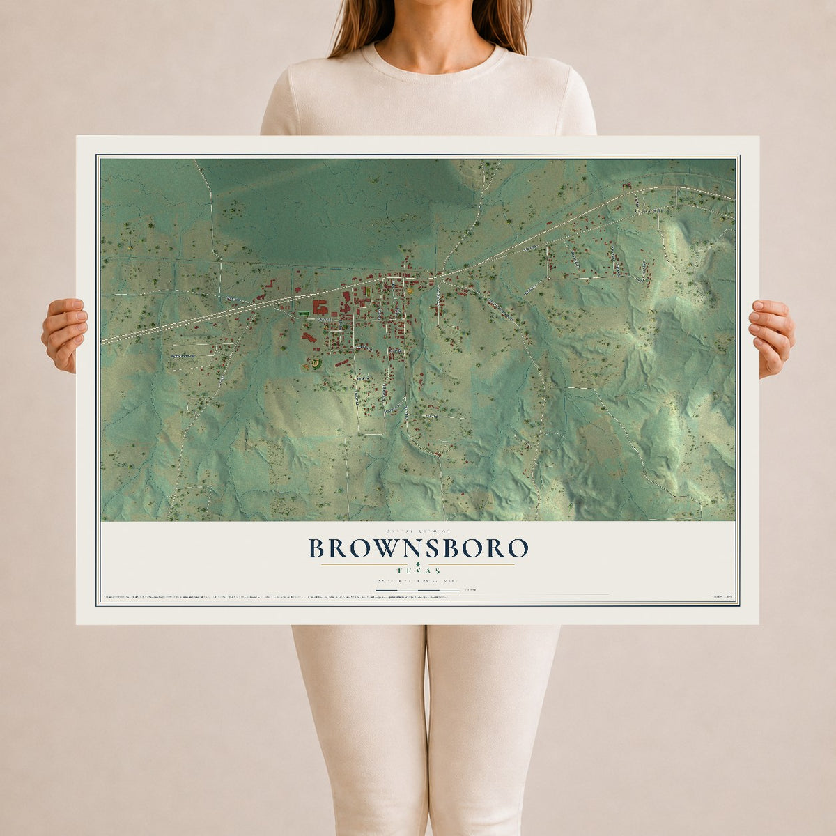 Map of Brownsboro, Texas, 24 x 36 inch unframed archival matte print